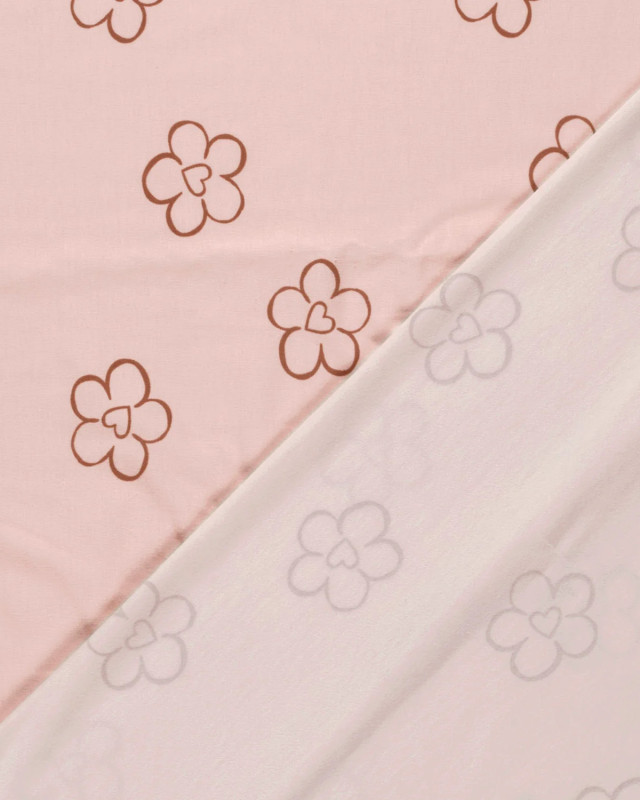 Jersey de Coton Rose Clair Motif Fleur Cœur - Mercerine