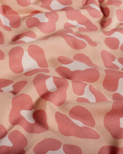 Jersey de Coton Rose Nude Motif Léopard Rose - Mercerine