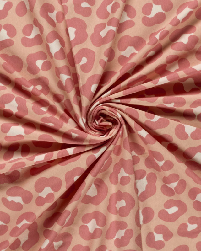 Jersey de Coton Rose Nude Motif Léopard Rose - Mercerine