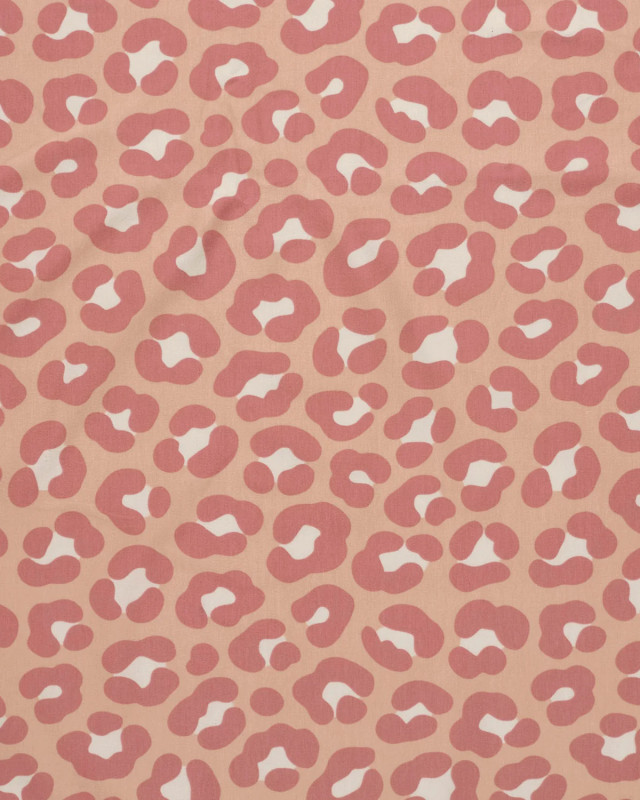 Jersey de Coton Rose Nude Motif Léopard Rose - Mercerine