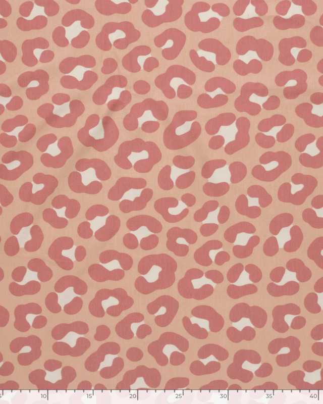 Jersey de Coton Rose Nude Motif Léopard Rose - Mercerine