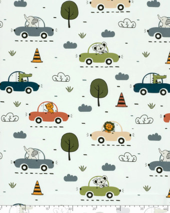 Jersey de Coton Ecru Petits Animaux en Voiture - Mercerine