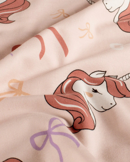 Jersey de Coton Rose Clair Motif Licorne - Mercerine