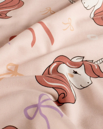 Jersey de Coton Rose Clair Motif Licorne - Mercerine