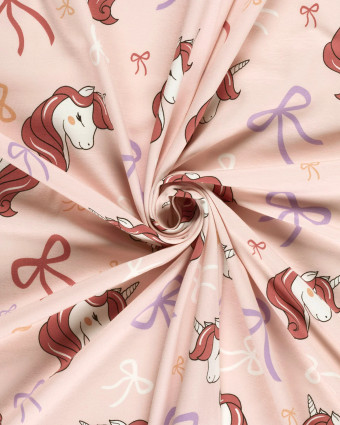 Jersey de Coton Rose Clair Motif Licorne - Mercerine