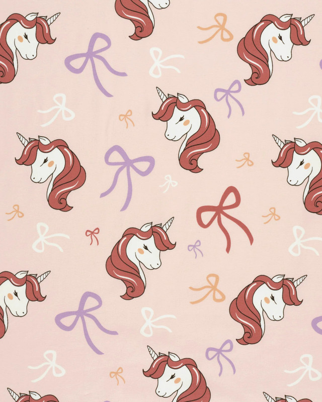 Jersey de Coton Rose Clair Motif Licorne - Mercerine