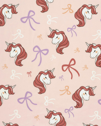 Jersey de Coton Rose Clair Motif Licorne - Mercerine