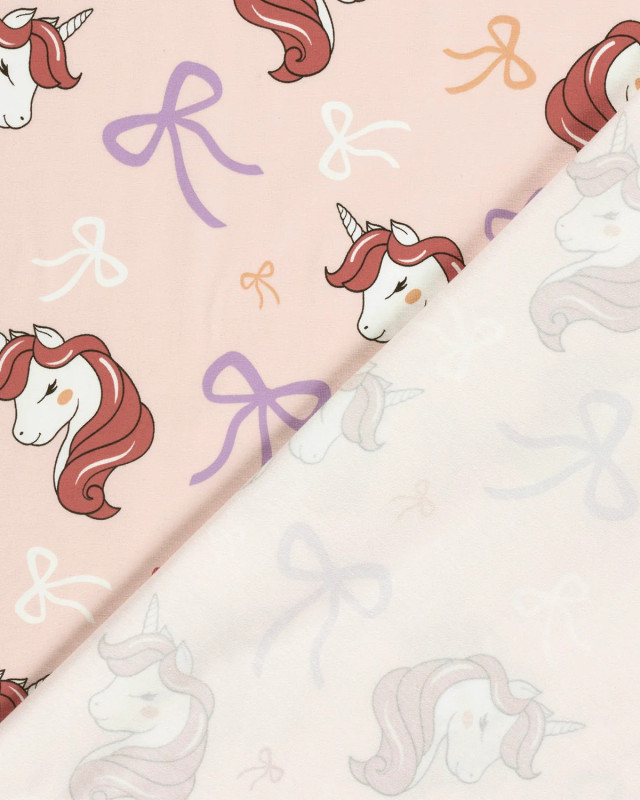 Jersey de Coton Rose Clair Motif Licorne - Mercerine