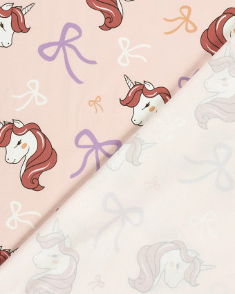 Jersey de Coton Rose Clair Motif Licorne - Mercerine