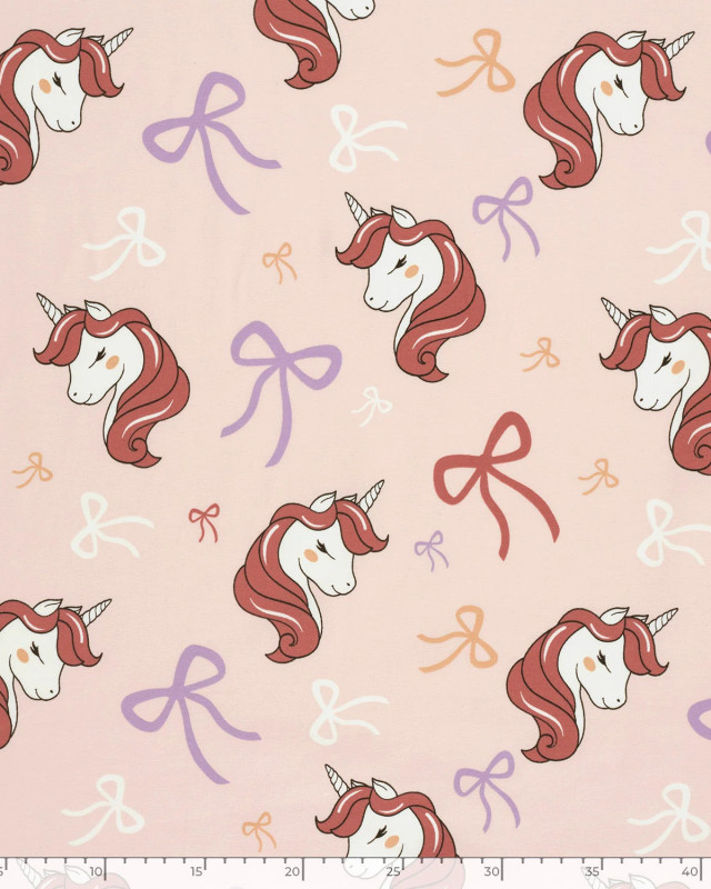 Jersey de Coton Rose Clair Motif Licorne - Mercerine