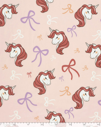 Jersey de Coton Rose Clair Motif Licorne - Mercerine