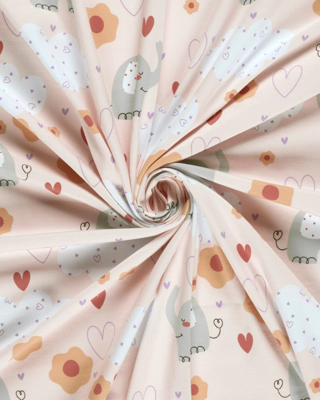 Jersey de Coton Rose Clair Petit Elephant - Mercerine