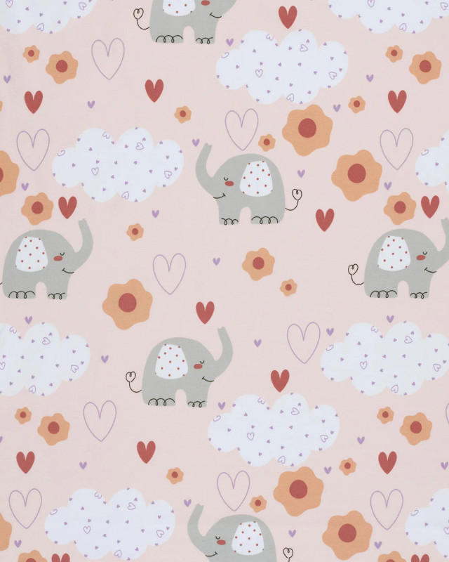 Jersey de Coton Rose Clair Petit Elephant - Mercerine