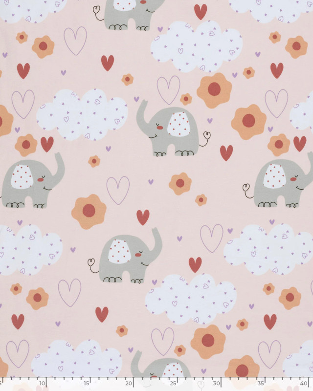 Jersey de Coton Rose Clair Petit Elephant - Mercerine