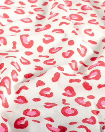 Jersey de Coton Ecru Motif Léopard Rose - Mercerine