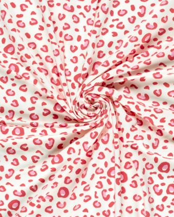 Jersey de Coton Ecru Motif Léopard Rose - Mercerine