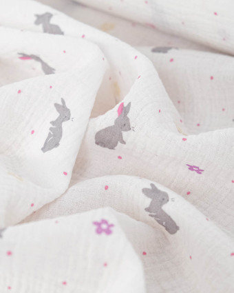 Tissu Double Gaze Imprimée Mini Lapin