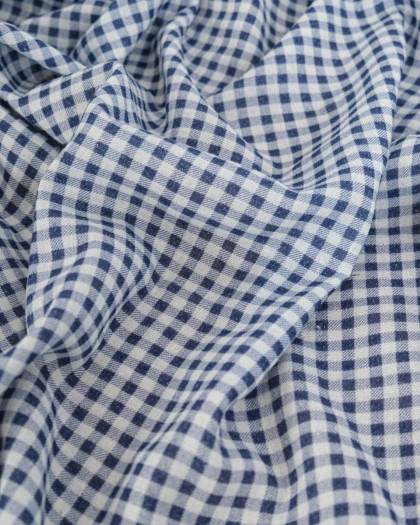 Tissu Double Gaze à Carreaux Bleu Marine