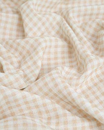 Tissu Double Gaze à Carreaux Beige