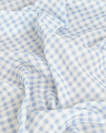 Tissu Double Gaze à Carreaux Bleu Clair