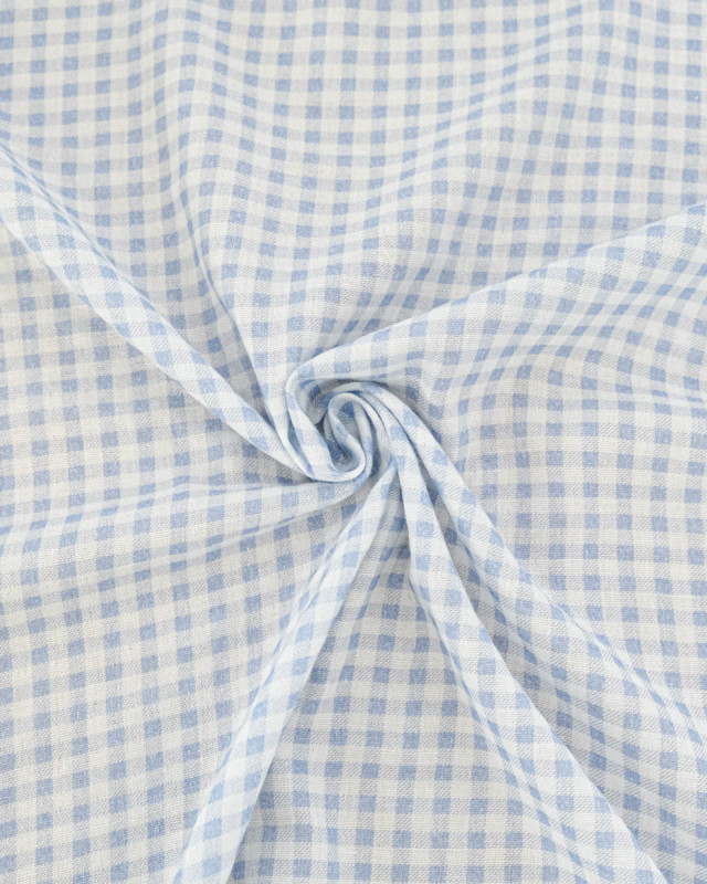 Tissu Double Gaze à Carreaux Bleu Clair - Mercerine