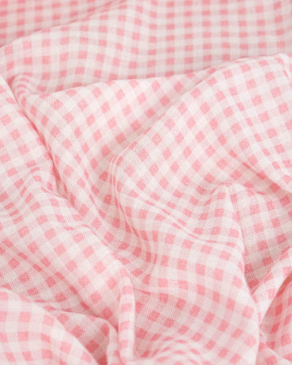 Tissu Double Gaze à Carreaux Rose Clair