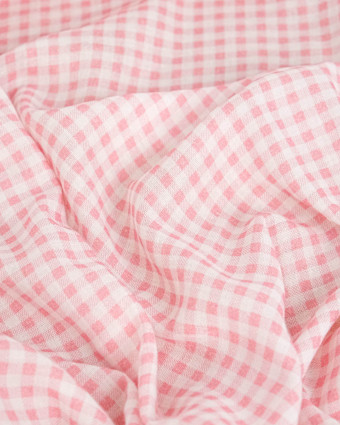 Tissu Double Gaze à Carreaux Rose Clair
