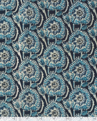 Voile de Coton Esprit Indien Indigio Fleurs Bleues - Mercerine