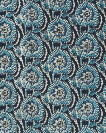 Voile de Coton Esprit Indien Indigio Fleurs Bleues - Mercerine