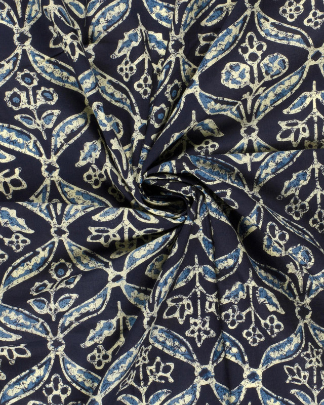 Voile de Coton Esprit Indien Indigo Petites Fleurs Bleues - Mercerine
