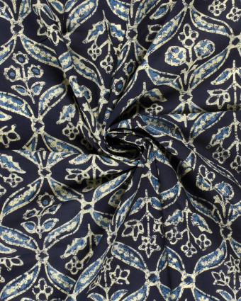 Voile de Coton Esprit Indien Indigo Petites Fleurs Bleues - Mercerine