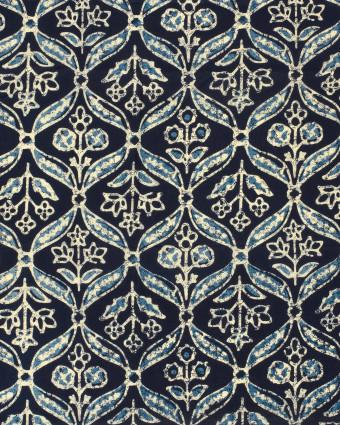 Voile de Coton Esprit Indien Indigo Petites Fleurs Bleues - Mercerine