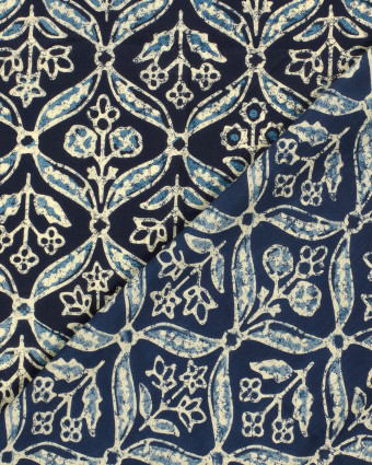 Voile de Coton Esprit Indien Indigo Petites Fleurs Bleues - Mercerine