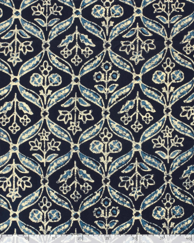 Voile de Coton Esprit Indien Indigo Petites Fleurs Bleues - Mercerine
