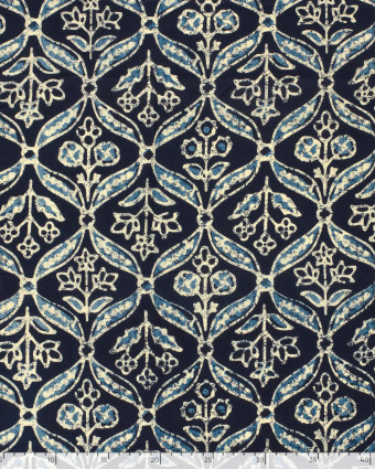 Voile de Coton Esprit Indien Indigo Petites Fleurs Bleues - Mercerine