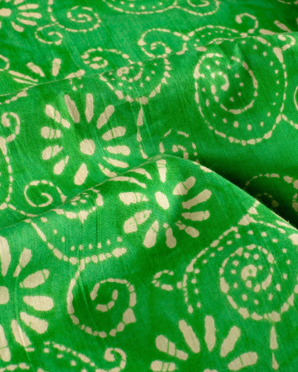 Voile de Coton Esprit Indien Vert Motif Fleuri Bohème - Mercerine