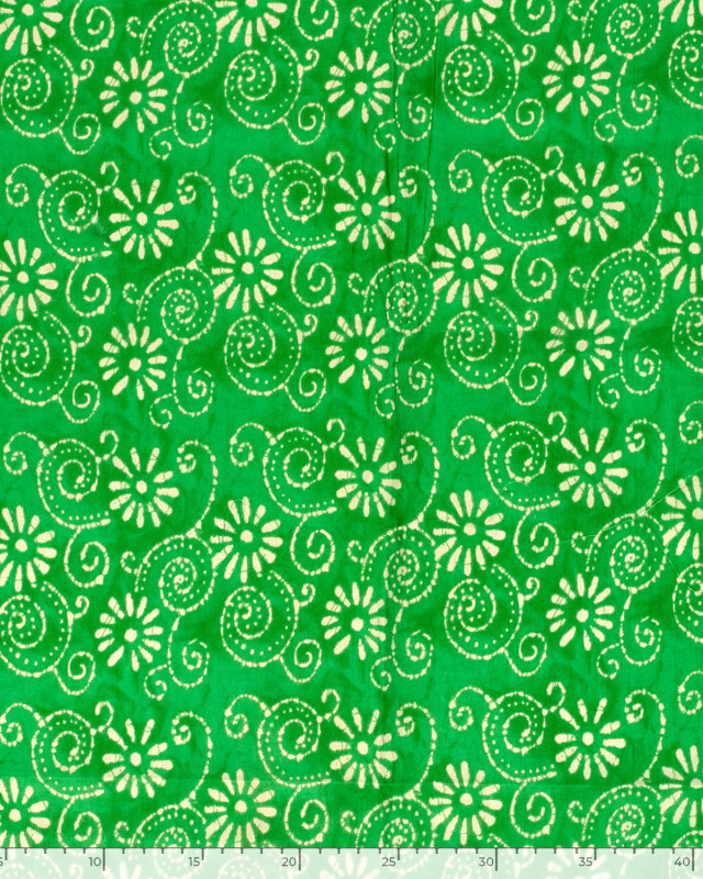 Voile de Coton Esprit Indien Vert Motif Fleuri Bohème - Mercerine