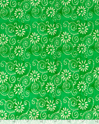 Voile de Coton Esprit Indien Vert Motif Fleuri Bohème - Mercerine