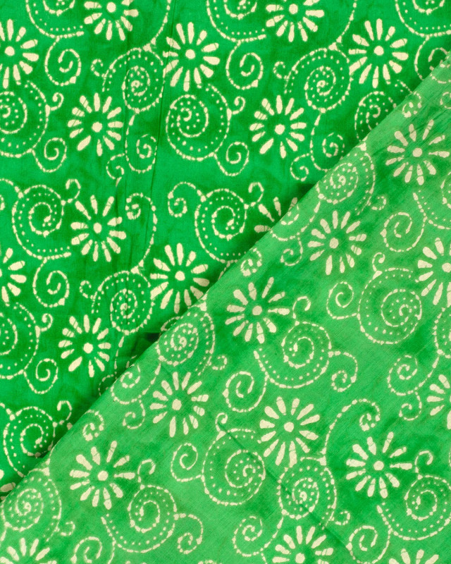 Voile de Coton Esprit Indien Vert Motif Fleuri Bohème - Mercerine