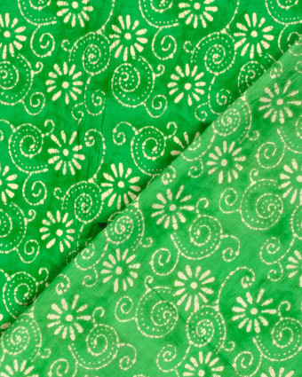 Voile de Coton Esprit Indien Vert Motif Fleuri Bohème - Mercerine
