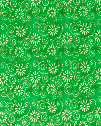 Voile de Coton Esprit Indien Vert Motif Fleuri Bohème - Mercerine