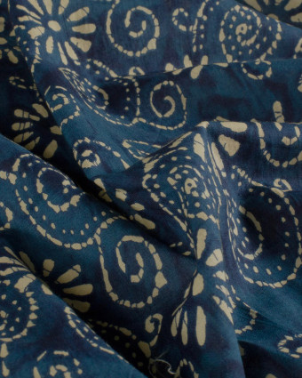 Voile de Coton Esprit Indien Indigo Motif Fleuri Bohème - Mercerine