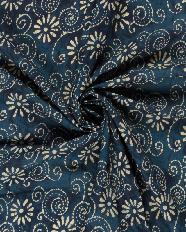 Voile de Coton Esprit Indien Indigo Motif Fleuri Bohème - Mercerine