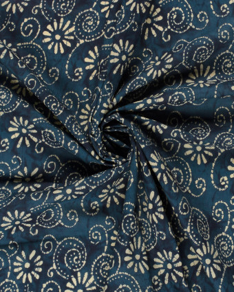 Voile de Coton Esprit Indien Indigo Motif Fleuri Bohème - Mercerine