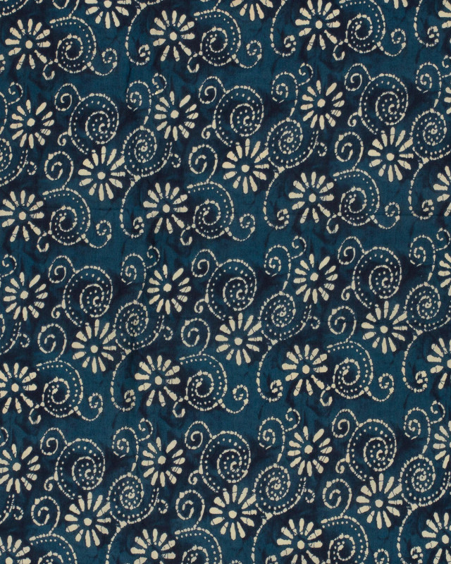 Voile de Coton Esprit Indien Indigo Motif Fleuri Bohème - Mercerine