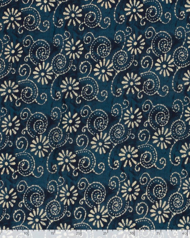 Voile de Coton Esprit Indien Indigo Motif Fleuri Bohème - Mercerine