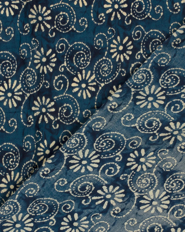 Voile de Coton Esprit Indien Indigo Motif Fleuri Bohème - Mercerine