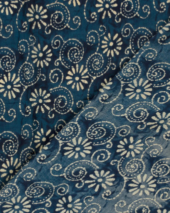 Voile de Coton Esprit Indien Indigo Motif Fleuri Bohème - Mercerine