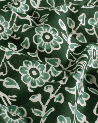 Voile de Coton Esprit Indien Vert Foncé Fleuri - Mercerine