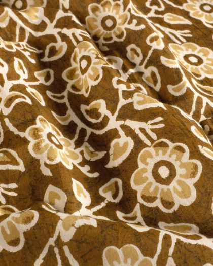 Voile de Coton Esprit Indien Curry Motif Fleuri - Mercerine
